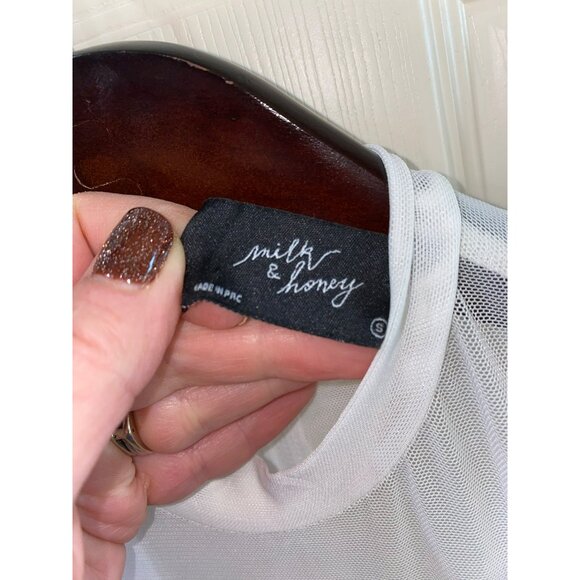 Milk & Honey Sheer Long Sleeve Rhinestone Embellished Cropped Top - Size S - Picture 6 of 7